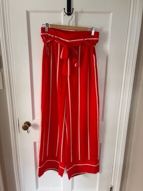 Red Striped Wide-Leg Pants